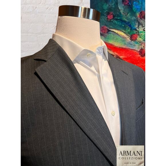 Armani Collezioni 40R 32x28 Gray Stripe Designer Suit Made in Italy Super 150s - Picture 4 of 16